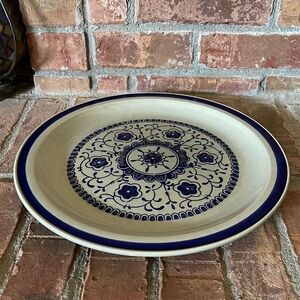 Vtg Quasar Indigo Hand Painted Stoneware Floral Medallion Large Plate Platter
